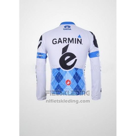 2011 Fietskleding Garmin Cervelo Blauw en Wit Lange Mouwen en Koersbroek